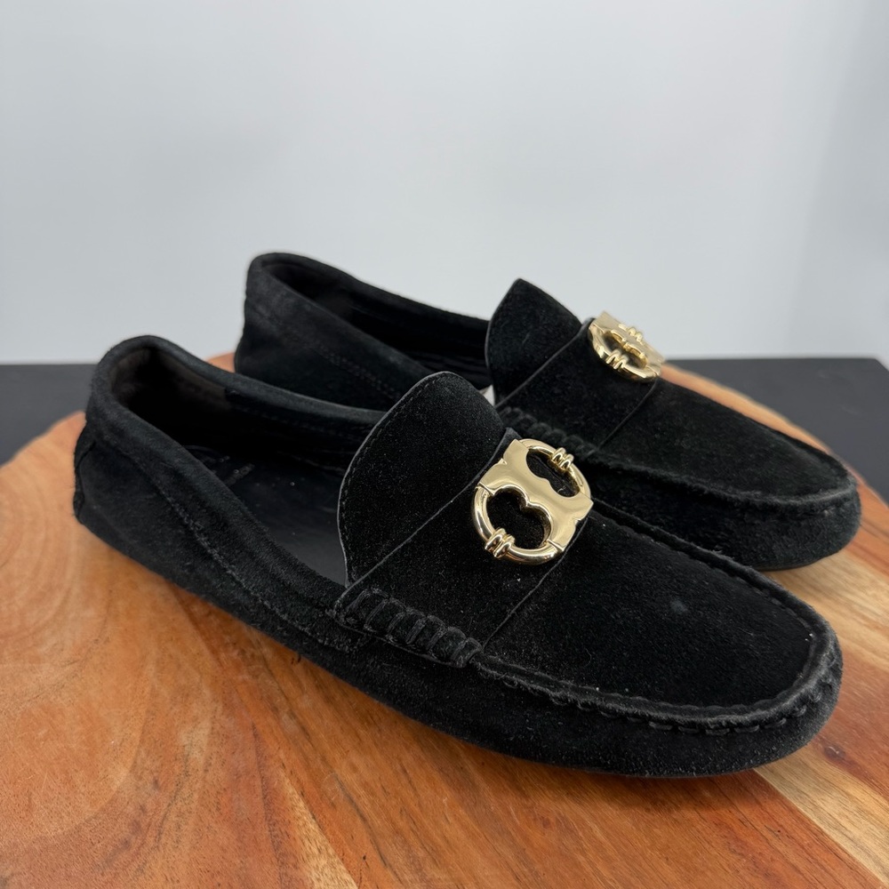 Tory Burch Gemini Link Black Suede Loafer Drivers Sz 6.5‎
